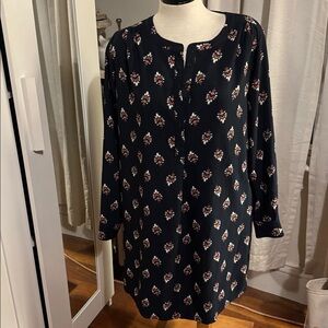 LOFT Navy / Black Shirt Dress with Floral Pattern
